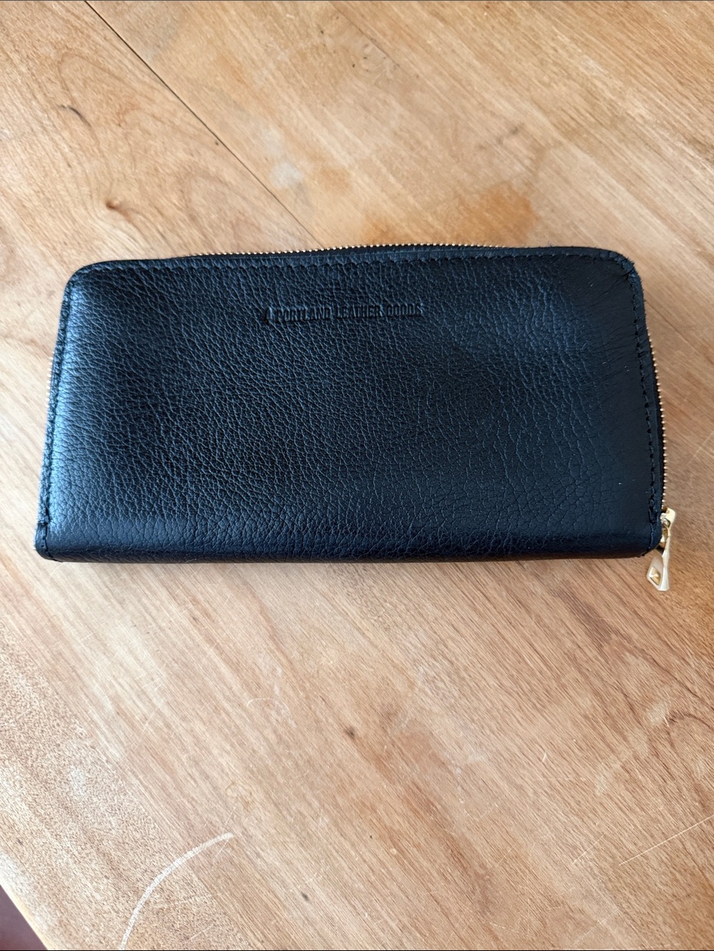 Portland Leather Black Zip Wallet with Gold Zipper